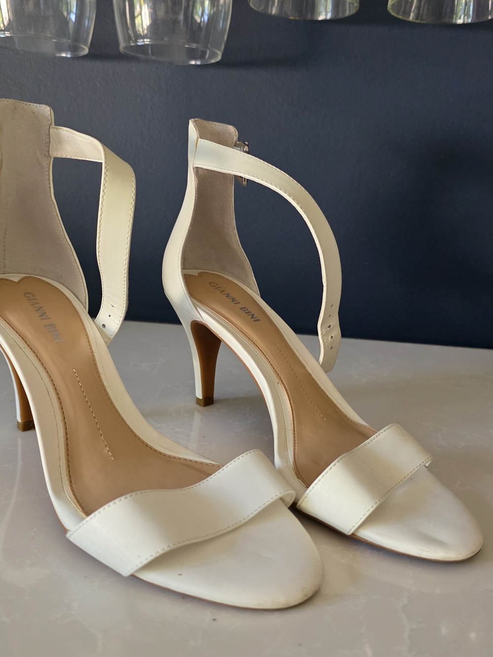 Gianni Bini White Open-Toe Ankle Strap Heels